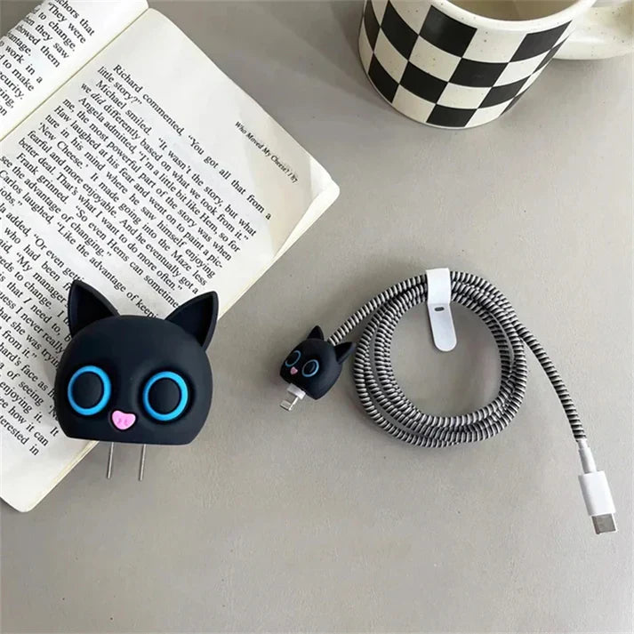 Iphone Charger Case Cover - Black Cat - 4 Piece Set (With Wire Protector)
