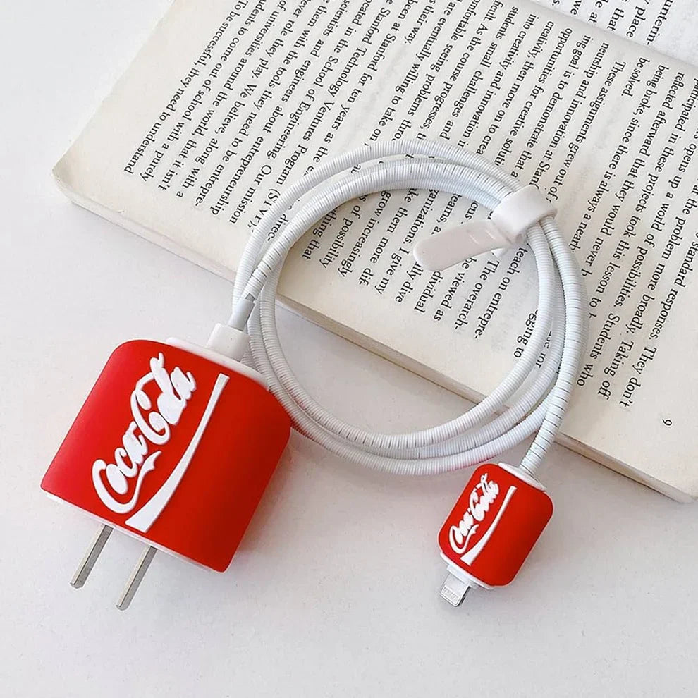 Iphone Charger Case Cover - Coca Cola - 4 Piece Set (With Wire Protector)