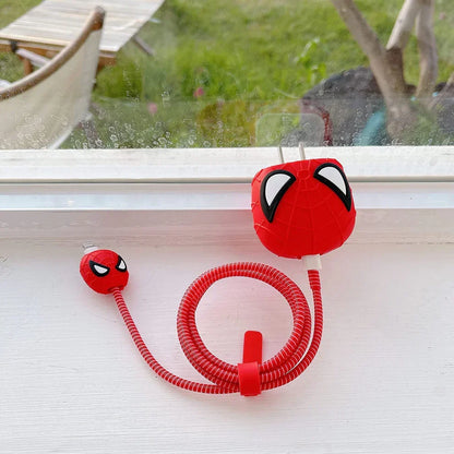 Iphone Charger Case Cover - Spiderman  - 4 Piece Set (With Wire Protector)