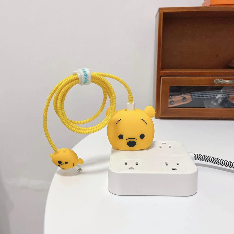 Iphone Charger Case Cover - Winnie The Pooh - 4 Piece Set (With Wire Protector)