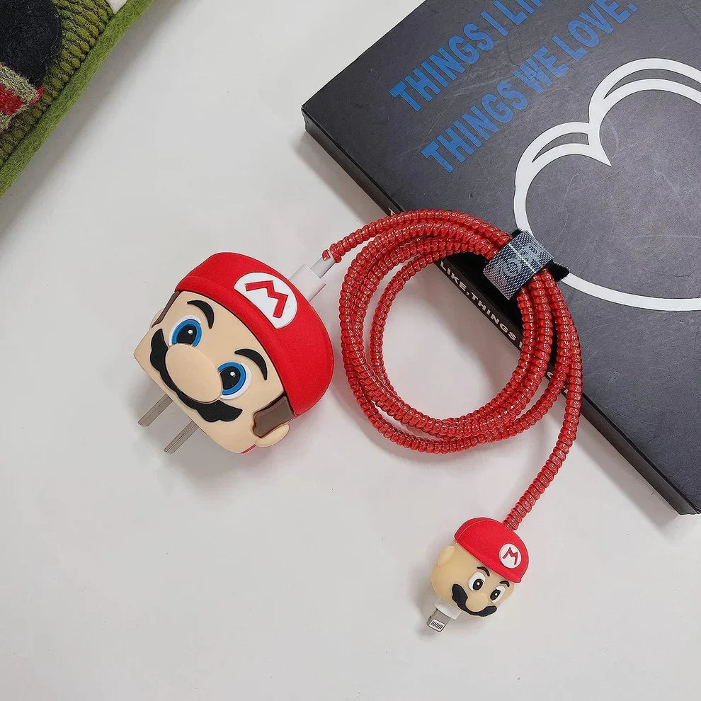 Iphone Charger Case Cover - Super Mario - 4 Piece Set (With Wire Protector)