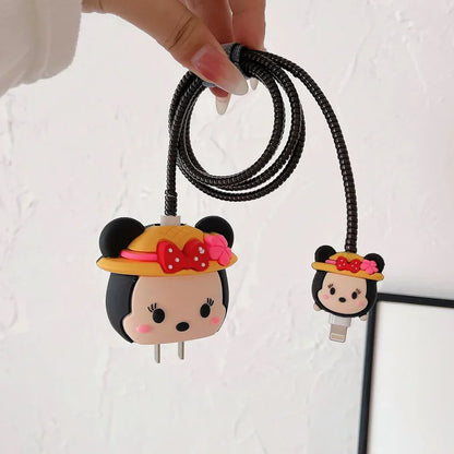 Iphone Charger Case Cover - Minnie Mouse Red Bow - 4 Piece Set (With Wire Protector)