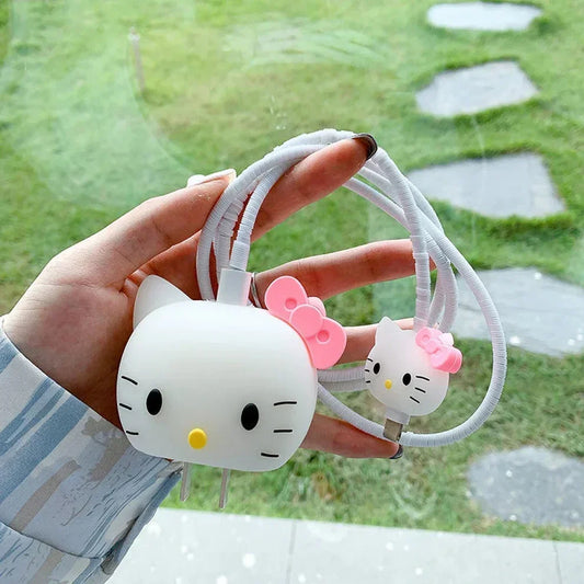 Iphone Charger Case Cover - Kitty - 4 Piece Set (With Wire Protector)
