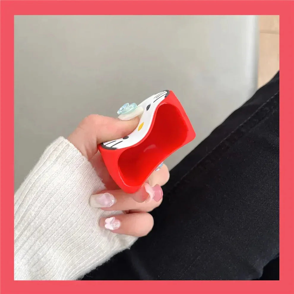 Iphone Charger Case Cover - Red Kitty - 4 Piece Set (With Wire Protector)
