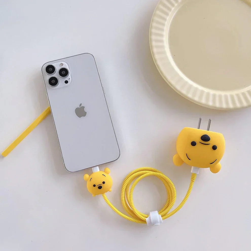 Iphone Charger Case Cover - Winnie The Pooh - 4 Piece Set (With Wire Protector)