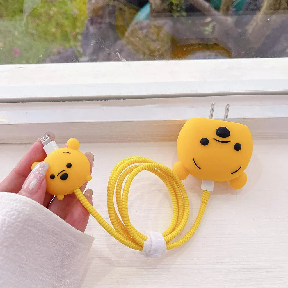 Iphone Charger Case Cover - Winnie The Pooh - 4 Piece Set (With Wire Protector)