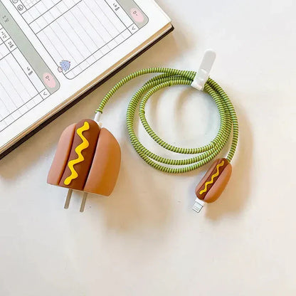Iphone Charger Case Cover - Hot Dog - 4 Piece Set (With Wire Protector)