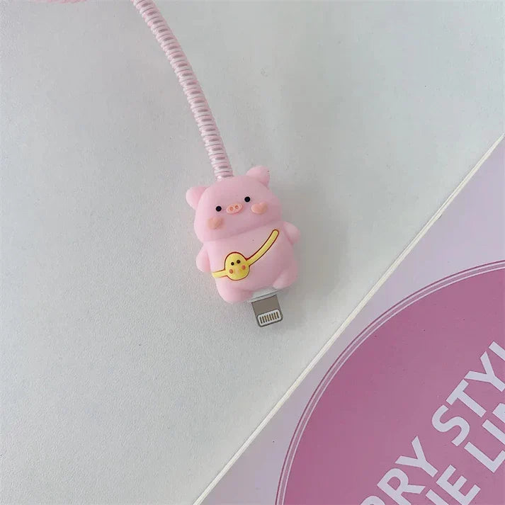 Iphone Charger Case Cover - Pink Cute Pig- 4 Piece Set