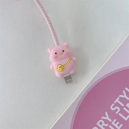 Iphone Charger Case Cover - Pink Cute Pig- 4 Piece Set