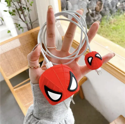 Iphone Charger Case Cover - Spiderman  - 4 Piece Set (With Wire Protector)