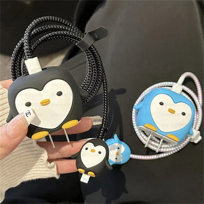 Iphone Charger Case Cover - Penguin - 4 Piece Set (With Wire Protector)