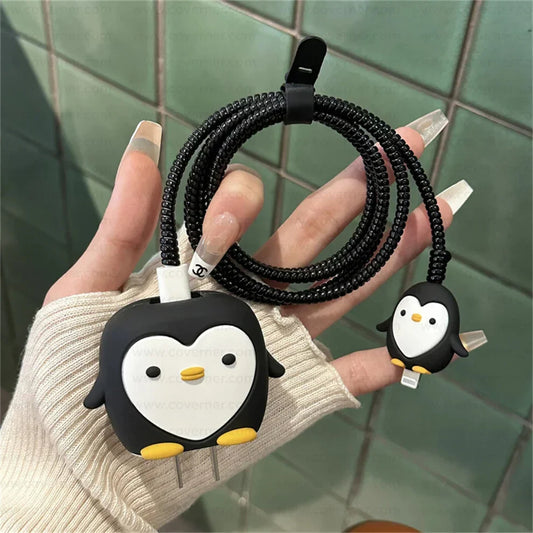 Iphone Charger Case Cover - Penguin - 4 Piece Set (With Wire Protector)