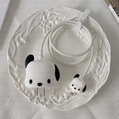Iphone Charger Case Cover - Sweet Puppy - 4 Piece Set (With Wire Protector)