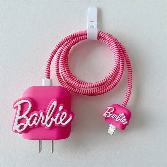 Iphone Charger Case Cover - Barbie - 4 Piece Set (With Wire Protector)