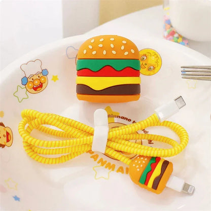 Iphone Charger Case Cover - Burger - 4 Piece Set (With Wire Protector)