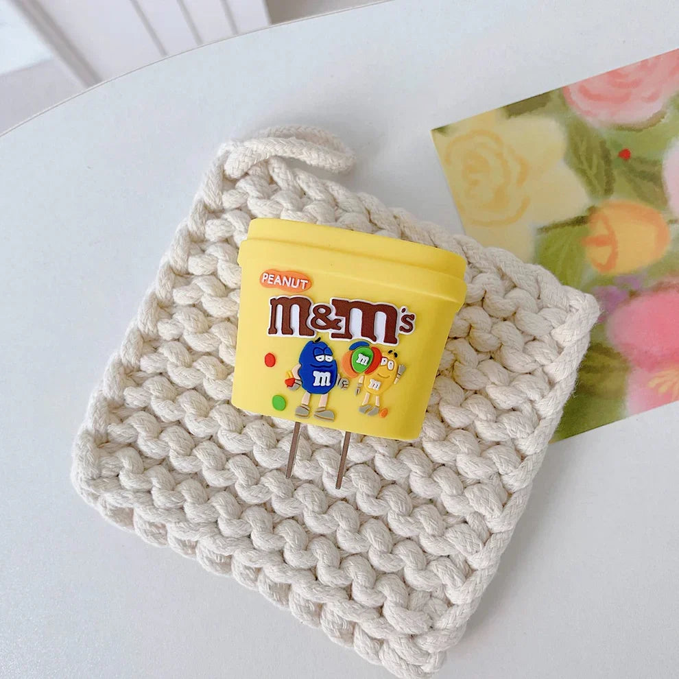Iphone Charger Case Cover - Yellow M&Ms- 4 Piece Set (With Wire Protector)