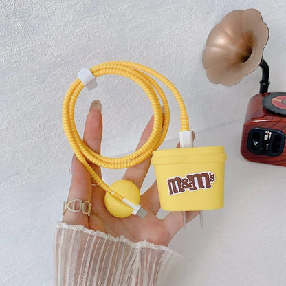 Iphone Charger Case Cover - Yellow M&Ms- 4 Piece Set (With Wire Protector)